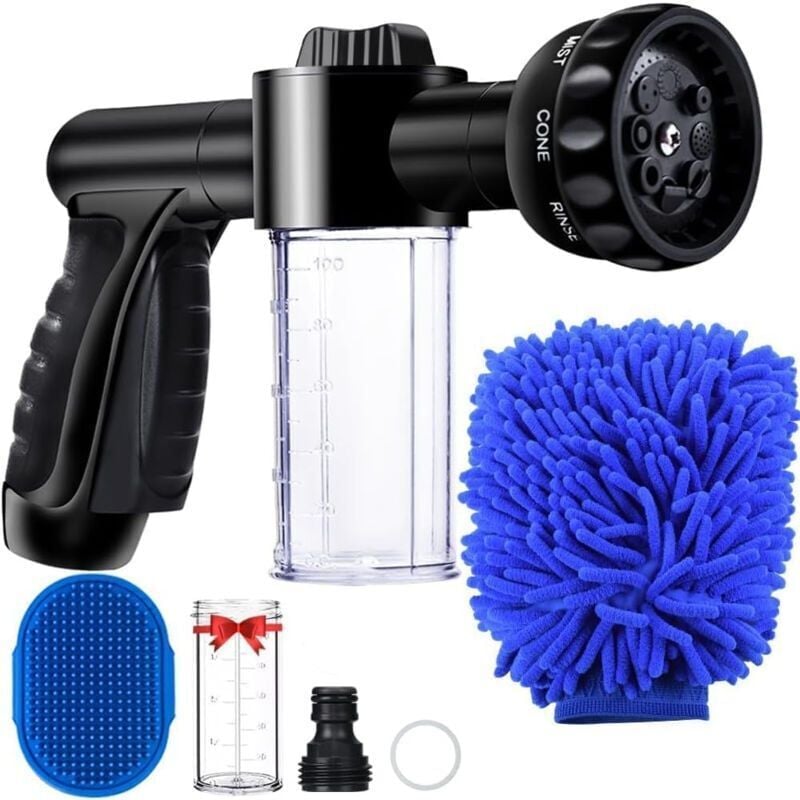 Longziming - Pistolet arrosage pour tuyau arrosage avec réservoir savon 8 modes, Pistolet pulvérisateur d'eau en mousse de jardin lavage de