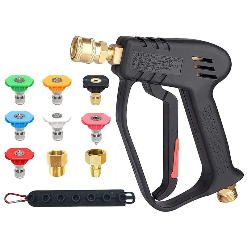 Pistolet court pour nettoyeur haute pression, 5 buses, tige coudée d'extension de 7 pouces, connecteur M22, remplacement de l'eau chaude et