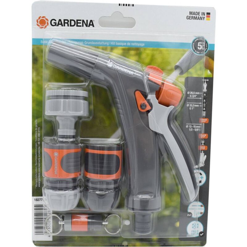 Gardena - Kit pistolet de nettoyage avec raccord aquastop et nez de robinet