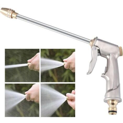 Pistolet d'arrosage Métal, Pistolet Arrosoir Métal Haute Pression avec Buse en Laiton Lavage de Voiture, Nettoyage, Irrigation de Jardin et Pelouse- Long