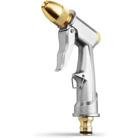 Pistolet d'arrosage Métal, Pistolet Arrosoir Métal Haute Pression, Pistolets à Eau de Jardin Robuste avec Buse en Laiton Lavage de Voiture, Nettoyage, Irrigation de Jardin et Pelouse- Court