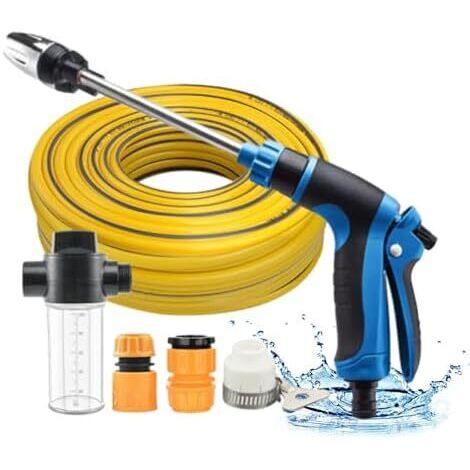 Pistolet D’arrosage Power Jet Haute Pression, 3 Modes De Pulvérisation Pour Tuyaux D'arrosage,Idéal Le Lavage Des Voitures, Jardin Et La Terrasse (Ensemble de tubes bleus 15 m) Ensemble Tubes Bleus M
