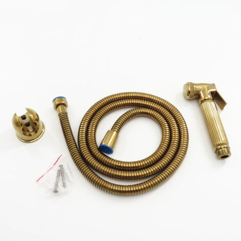 Pistolet de douche WC pressurisé en cuivre et titane doré, avec buse de bidet et nettoyeur de chasse d'eau.