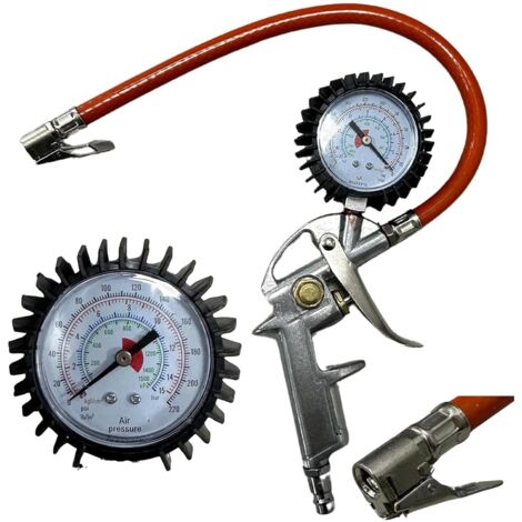 Pistolet de gonflage pneumatique 0-16 BAR 0-220 PSI Gonfleur de pneus Testeur de pression d'air Jauge d'air Camion Voiture Vélo ATV quad Tracteur agricole Moto
