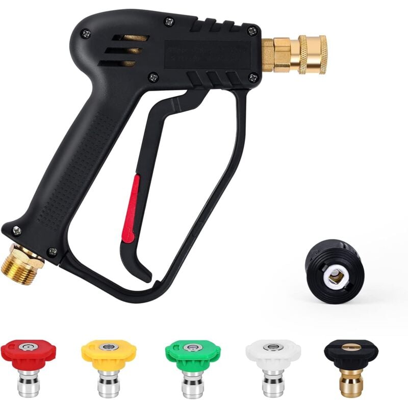 Pistolet de Lavage Haute Pression, 4000 psi 280bar, Interface M22 (14 mm) Contient Karcher Rapide Connecteur, 5 Embouts de Buse d'eau pour Nettoyage