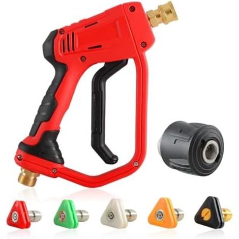 Pistolet de Lavage Haute Pression 4000 PSI avec 5 Buses 1/4" Pulvérisation Connecteur Tuyau M22 14 mm Compatible Karcher K1-K7 Nettoyage pour Voiture Lave-Auto -