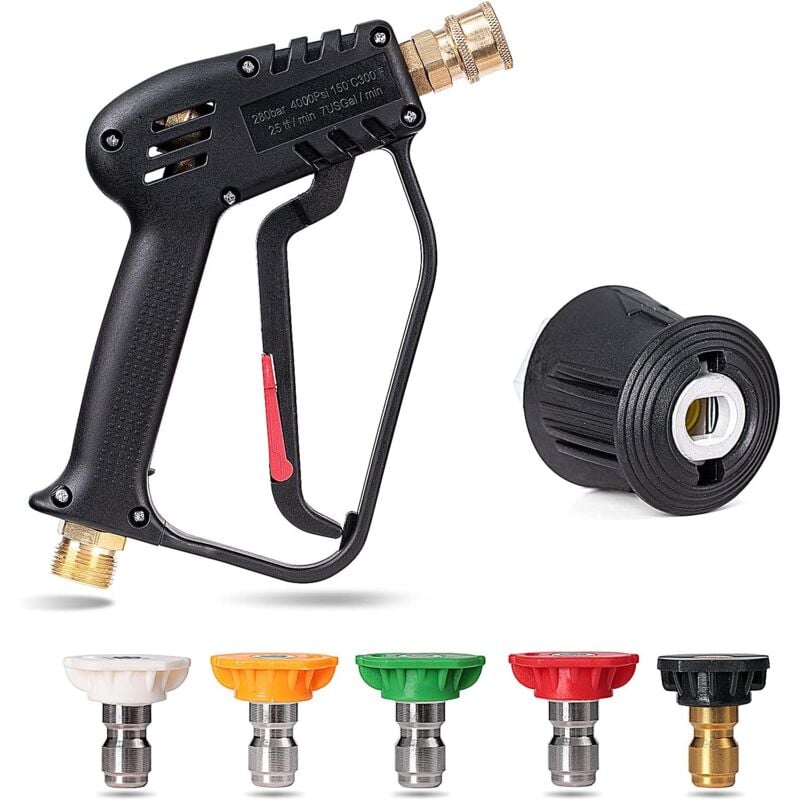 Pistolet de Lavage Haute Pression 4350 PSI avec 5 Buses de Pulvérisation, Pistolet de Nettoyage de Voiture, Interface M22(14mm),1/4' Connexion