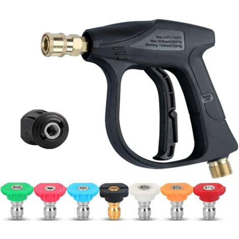 Pistolet de lavage haute pression 4350 PSI avec 7 embouts de buse et raccord rapide, compatible avec les modèles Karcher K1-K7, pistolet de lavage à jet court avec raccord M22 14 mm et raccord rapide
