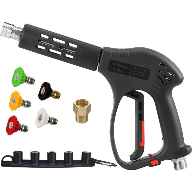 Pistolet de lavage haute pression 5000 PSI Remplacement pour eau chaude et froide Raccord M22 5 embouts
