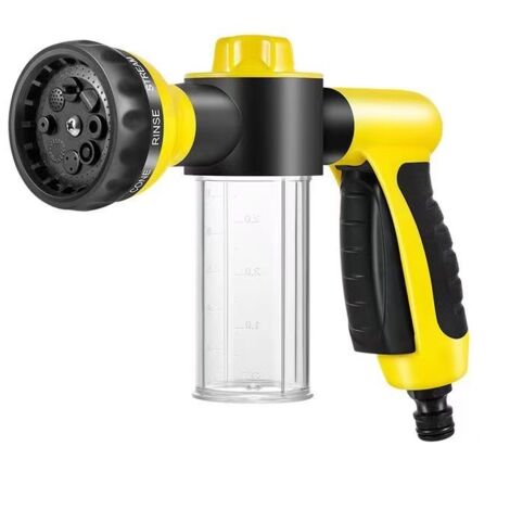 Pistolet de Lavage Haute Pression avec Réservoir à Mousse - 8 Fonctions, Jaune
-lsw