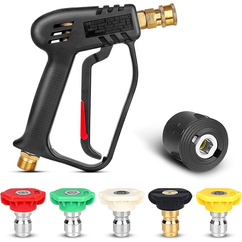 Pistolet de laveuse à haute pression avec buse à 5 jets, connecteur rapide 1/4 'et remplacement de l'adaptateur, M22-14mm nettoyage de laveuse à jet