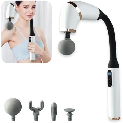 Pistolet de massage avec manche d'extension en forme de U pistolet de massage des tissus profonds avec 4 têtes, 6 niveaux de vitesse et écran tactile LED pour connecter et restaurer les muscles