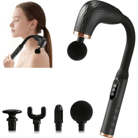 Pistolet de massage avec poignée allongée, fonctions de relaxation profonde pour le dos, la nuque et les épaules.