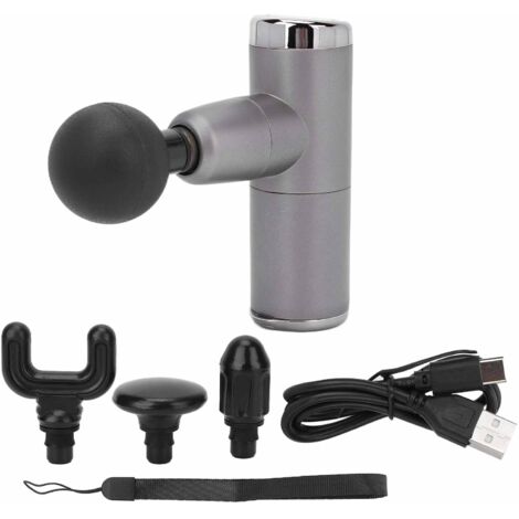 Pistolet de Massage Mini Portable pour Dos et Épaules, avec Câble USB et Têtes de Massage pour Tissus Profonds