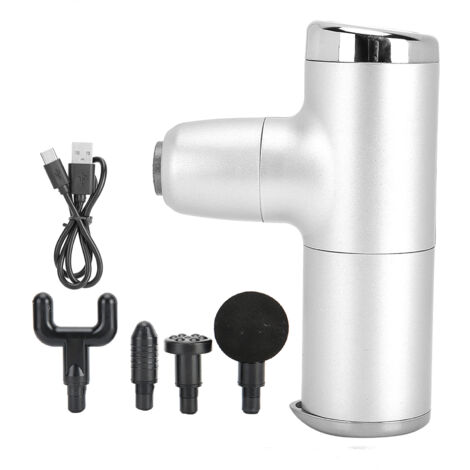Pistolet de Massage Mini Portable, Réglable pour Douleurs Musculaires et Fatigue - Fitness, Argent Blanc