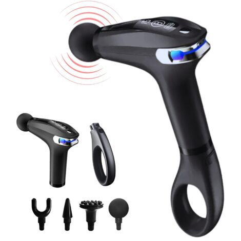 Pistolet de massage musculaire à percussion avec manche extensible pour tout le corps, masseur cervical et dos en tissu profond, pistolet de massage électrique, 9 modes et 4 têtes. Soulage les