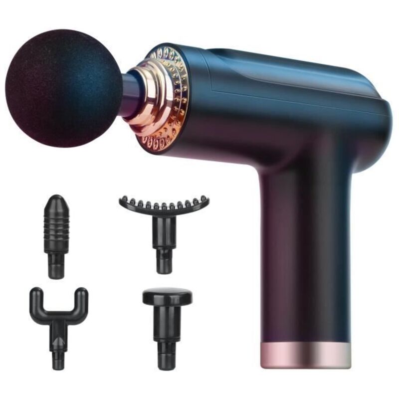  Pistolet de Massage Musculaire, avec 5 T&ecirc;tes de Massage, 6 Niveaux R&eacute;glables pour R&eacute;cup&eacute;ration de Fatigue, Noir