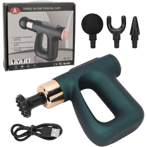 Pistolet de Massage Musculaire avec Compresse Chaude, 12 Vitesses Silencieux pour Détente, Masseur Vibrant Vert