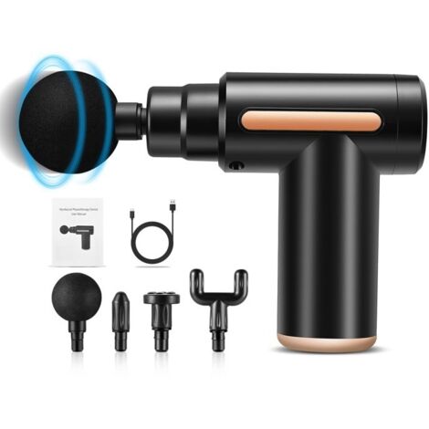 Pistolet de Massage Musculaire Fascia Gun, Masseur Musculaire Profond 6 Vitesses Réglables, 4 Têtes de Massage