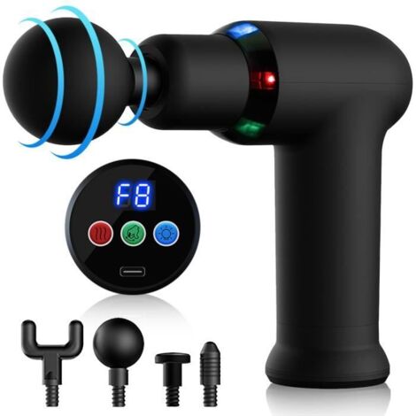 Pistolet de Massage Musculaire JOULLI avec Ecran LCD et 4 Têtes de Massage - Noir