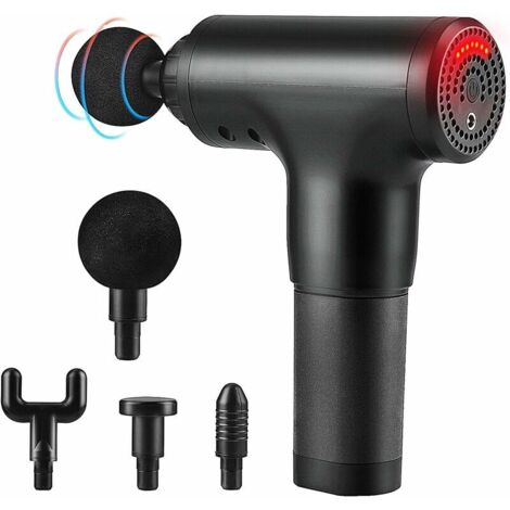 Pistolet de Massage Musculaire, Massage Gun Masseur de Muscle Profonds Deep Tissue Percussion Muscle Massager avec 4 Têtes de Massage Soulager Douleurs et Raideurs Musculaires-