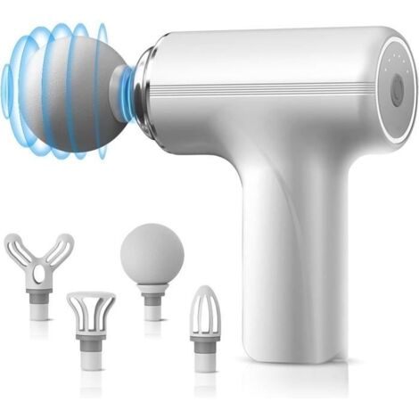 Pistolet de Massage Musculaire,Masseur Electrique,Portables Silencieux Masseur de Muscle avec 6 Vitesses,4 Têtes De Massage,2400