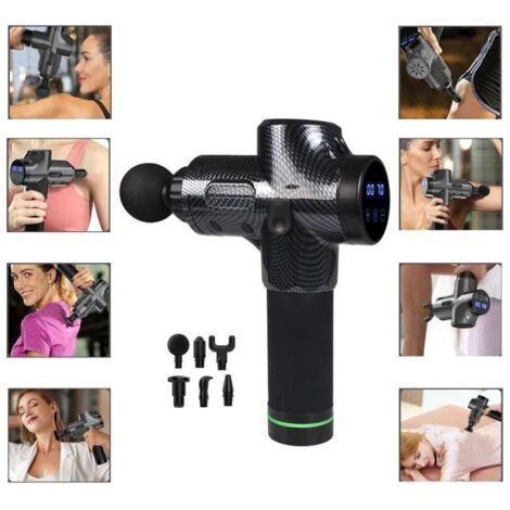 Pistolet de Massage QJRRX - 30 Niveaux Réglables - 6 Têtes de Massage - Écran LCD