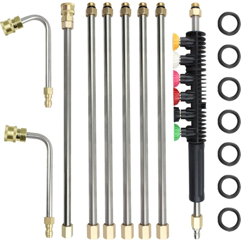 Tonchean - Pistolet de nettoyage à haute pression de jardin de 9 pièces, ensemble de pistolet à eau de lavage de voiture, tige d'extension en acier