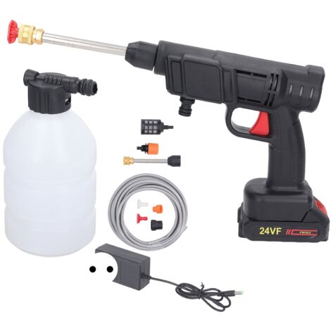Pistolet de Nettoyage Haute Pression Sans Fil 450PSI, Portable avec Batterie Rechargeable 2x1.3Ah pour Voiture, Clôture, Sol - Alimentation 100‑240V Prise EU