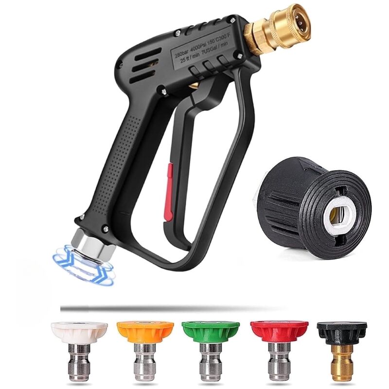 KZQ - Pistolet de nettoyeur haute pression avec poignée pivotante à 360° avec 5 embouts de buse d'eau, nettoyeur d'eau pour kit de nettoyage de