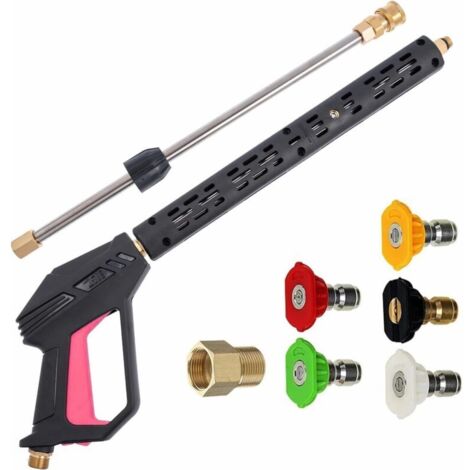 Pistolet de Nettoyeur Haute Pression , Pistolet de remplacement pour laveuse à pression avec rallonge de 16 pouces , 4000 PSI , pistolet de laveuse à pression avec raccord M22-15mm ou M22-14m