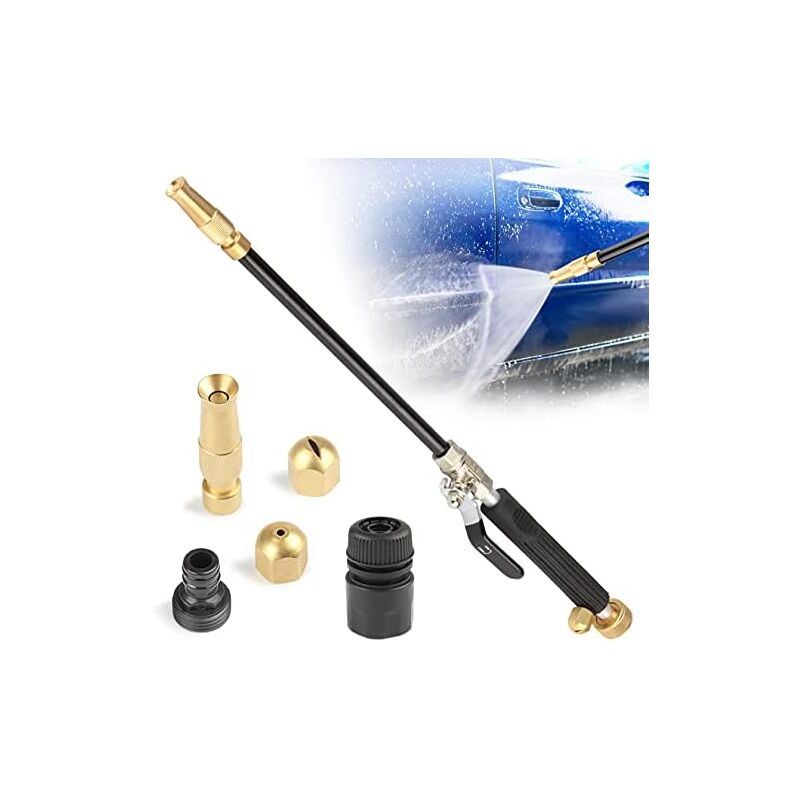 Pistolet de nettoyeur haute pression portable avec 3 buses de tuyau – Fixation de buse de tuyau haute pression pour tuyau d'arrosage de voiture – Noir
