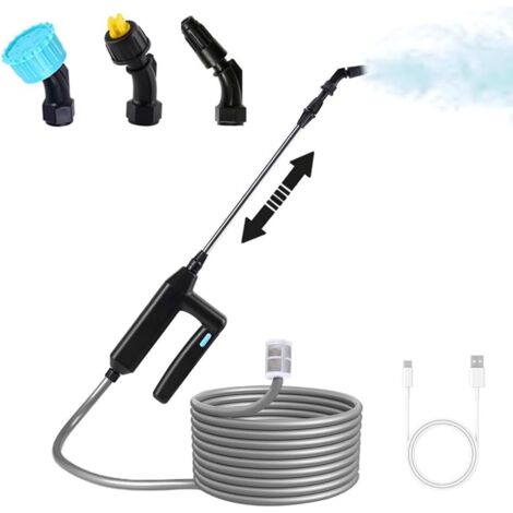 Pistolet de Pulvérisation Jardin, Pistolet Multifonction Rechargeable avec Barre d'extension et Tuyau 5m, Spray Electrique Portable pour L'irrigation Pelouse, le Lavage Voiture