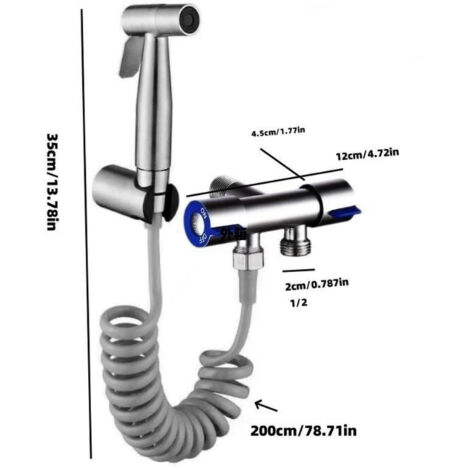Pistolet de pulvérisation pour robinet en acier inoxydable, buse de toilette à main, pistolet de pulvérisation en acier inoxydable à finition brossée, adapté aux salles de bains et aux toilettes.