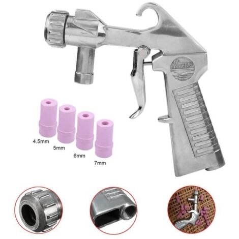 Pistolet de sablage Pneumatique Sableuse Décapage + 4pcs Céramique Buse 4-5-6-7mm