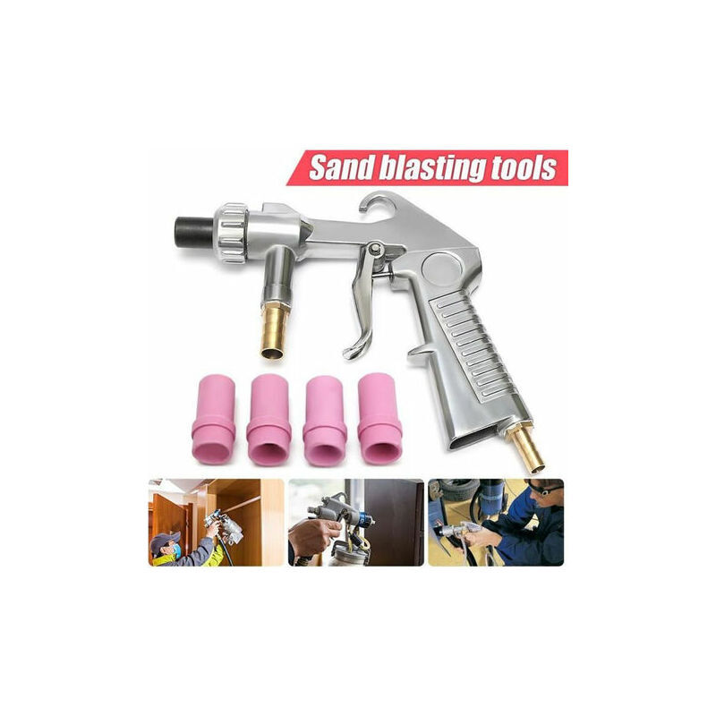 Pistolet de sablage pneumatique haute performance 4 buses céramique 4/5/6/7mm Décapage multi-usages Industrie Domestique Auto Sableuse pneumatique