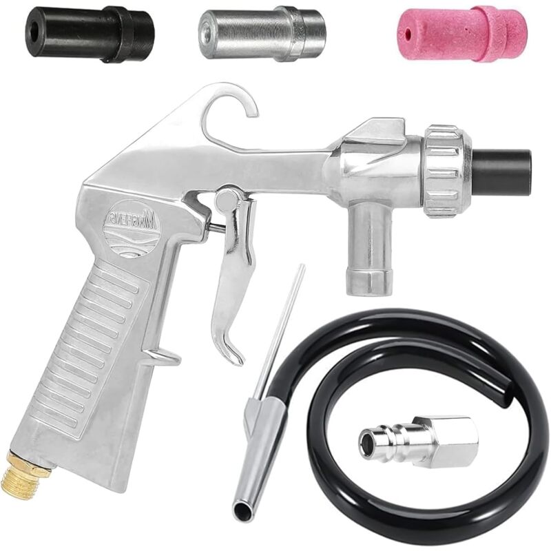 Pistolet de sablage polyvalent à air comprimé avec buses de différents calibres, pistolet de sablage avec tuyau en caoutchouc de 1 m, accessoires