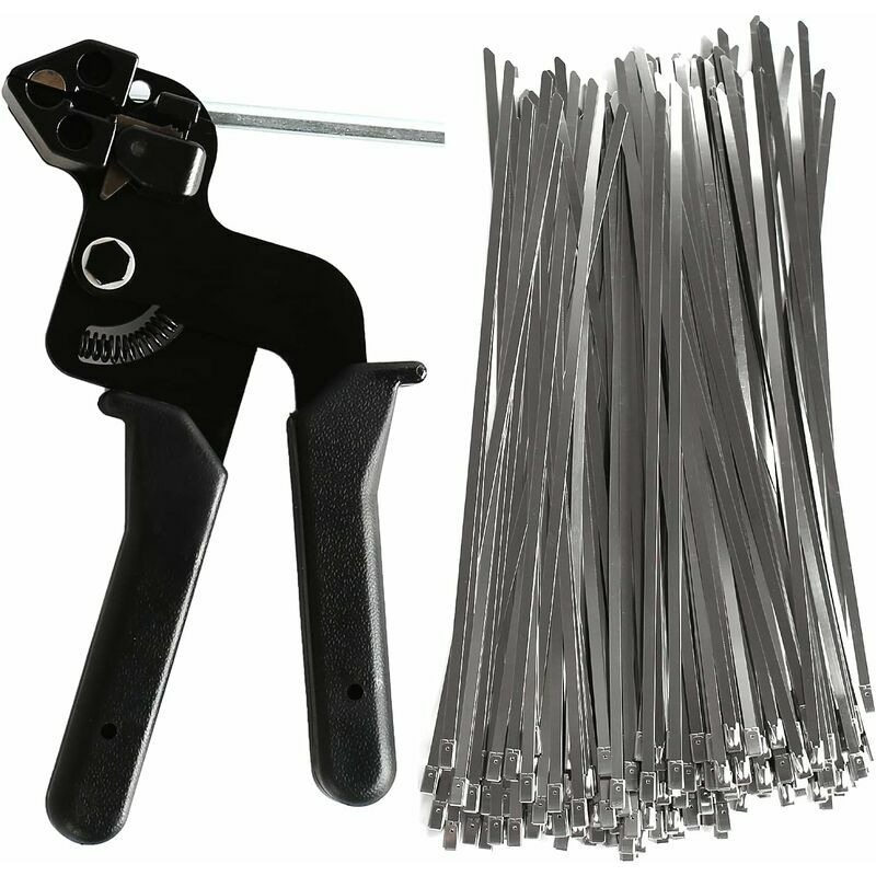 Yozhiqu - Pistolet de serre-câbles en acier inoxydable - Kit d'outils avec 200 serre-câbles en acier inoxydable - Pour relié et fixé par des