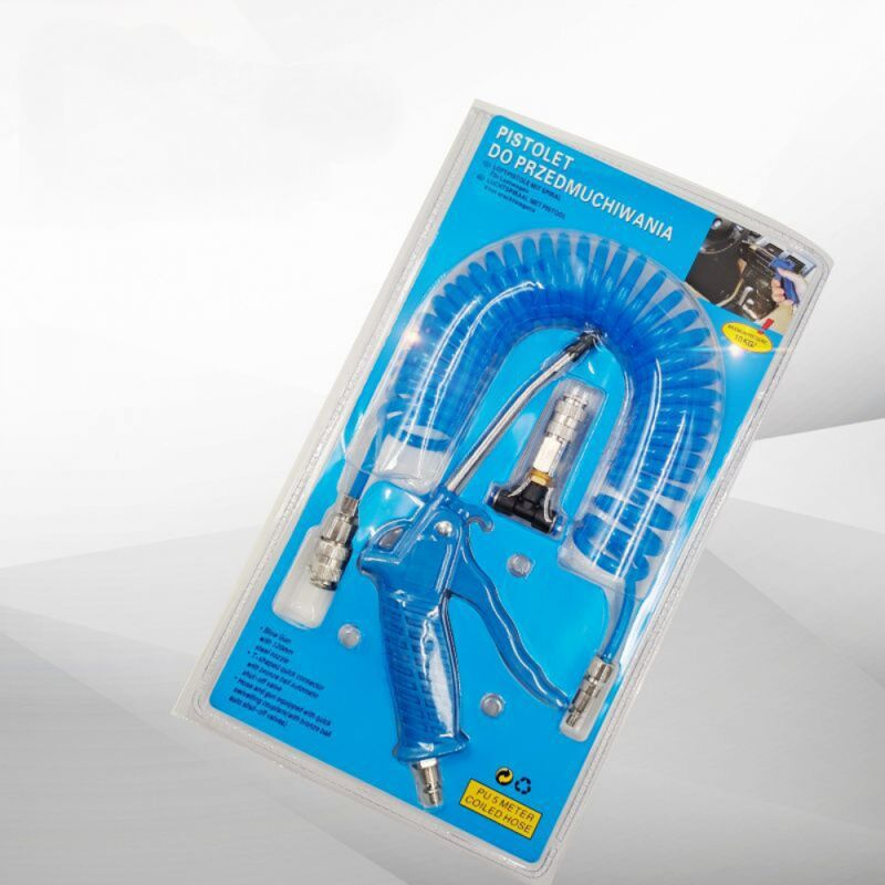 Pistolet de Soufflage d'Air avec tuyau enroulé de 5 mètres-4 6mm Pistolet à poussière bleu pour camion/fourgonnette/camion lourd (Avec connecteur