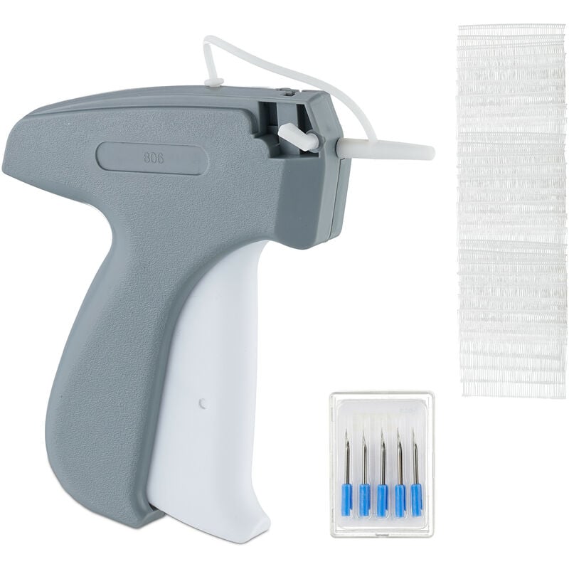 Pistolet étiquette, étiqueteuse, 5 aiguilles de rechange & 5000 attaches incluses, swifteuse, gris/blanc - Relaxdays