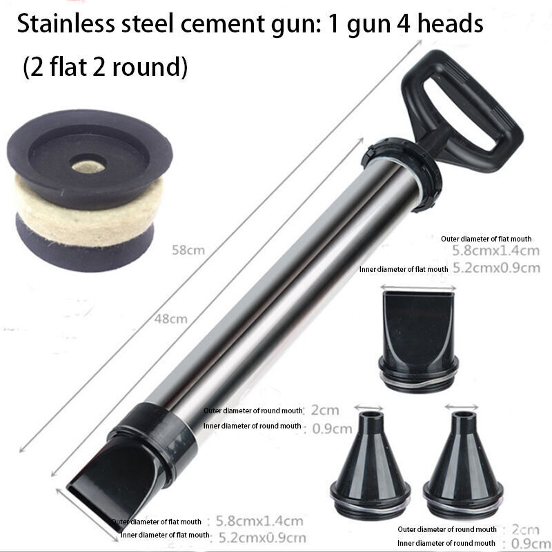 Pistolet extrudeur Pistolet à coulis pour mortier en acier inoxydable - Seringue à mortier - Pompe à mortier à main - Seringue à mortier avec 4 buses