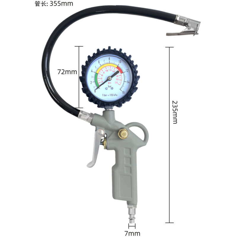 Pistolet Gonfleur Pneus Voiture et Camion en Aluminium avec Manometre Pression Pneu WIKA 63mm - 60D - Standard