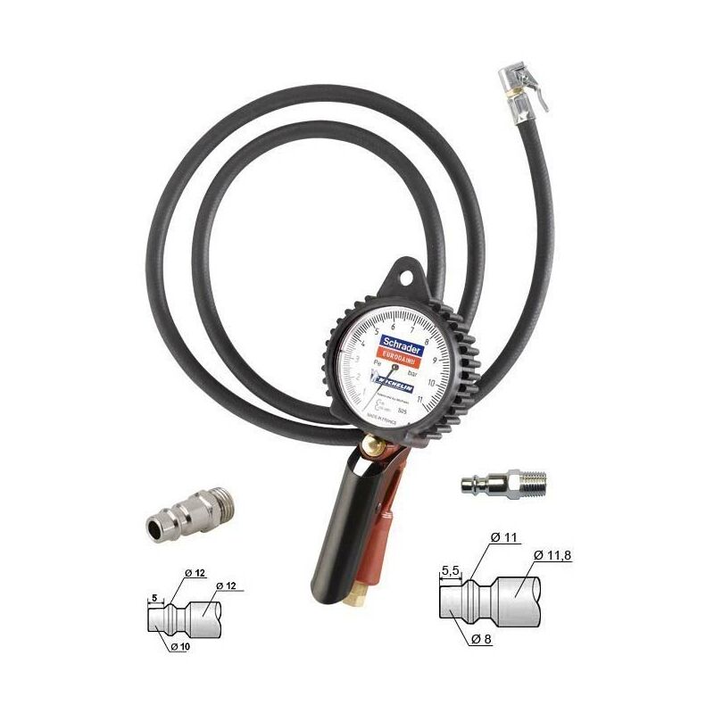 Schrader - Pistolet manometre poignee de gonflage eurodainu et 2 embouts
