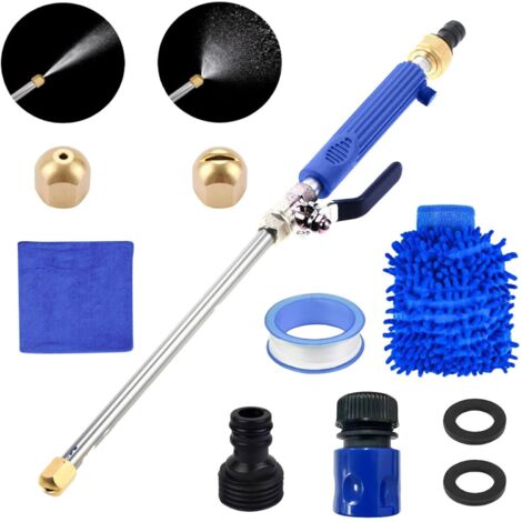 Pistolet nettoyage haute pression kit bleu, pour jardin, cour, véhicule, allée et terrasse. Nettoie efficacement saleté, mousse et poussière avec débit réglable.