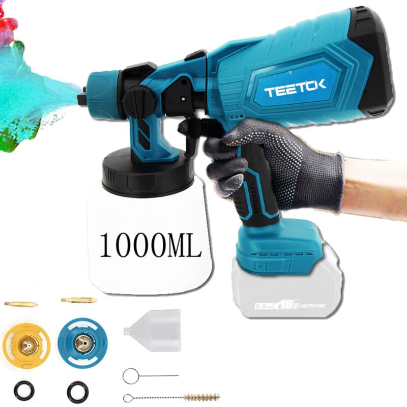 Teetok - Pistolet à peinture,Ensemble de système de pulvérisation de peinture à batterie Pistolet à peinture électrique Pistolet à peinture 1000 ml