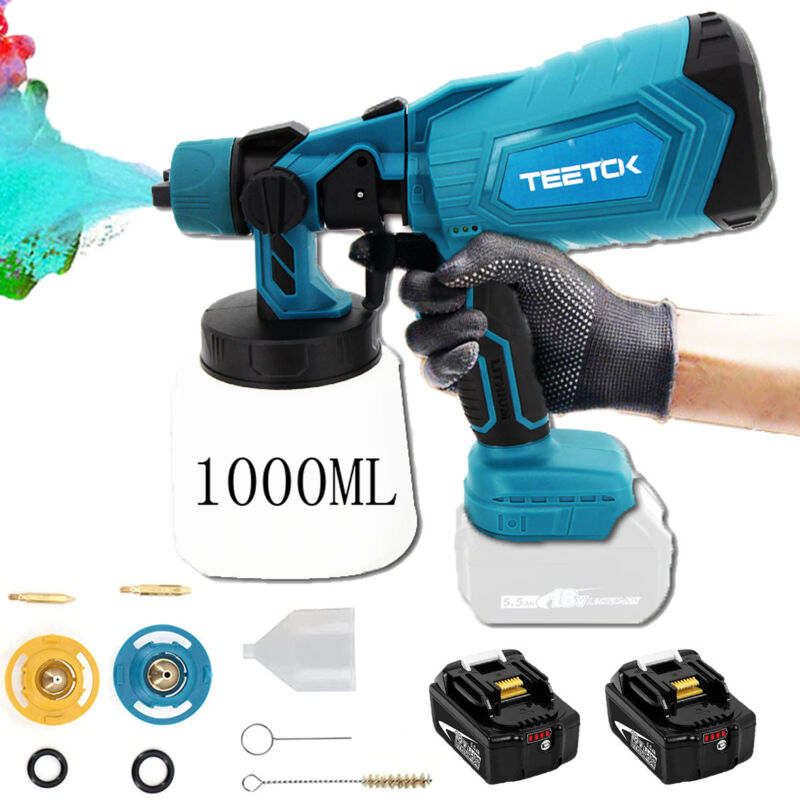 Pistolet à peinture,Kit de système de pulvérisation de peinture à batterie Pistolet à peinture électrique Pistolet à peinture 1000 ml Compatible avec