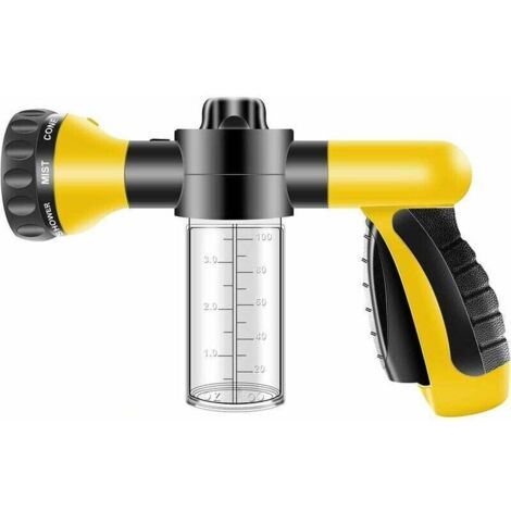 Pistolet pulvérisateur pour tuyau d'arrosage – Fixation pour tuyau d'arrosage haute pression avec réservoir pour savon/engrais Arroseur de lavage à jet à 8 modes Pulvérisateur de tuyau d'arrosage av
