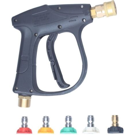 Pistolet Pulvérisation de Nettoyeur Haute Pression avec 5 Buses, 4350 PSI Pistolet à Mousse à Connexion Rapide 1/4", Pistolet Pulvérisateur à Filetage Mâle M22 pour Lavage de Voiture