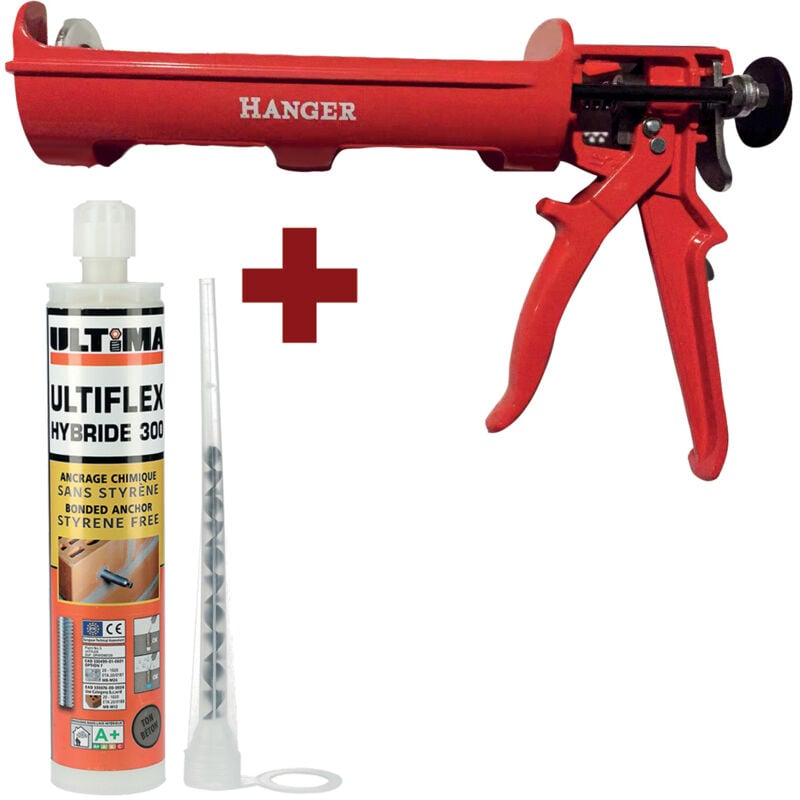 Hanger - Pistolet scellement chimique + 12 résines hybrides 410 ml
