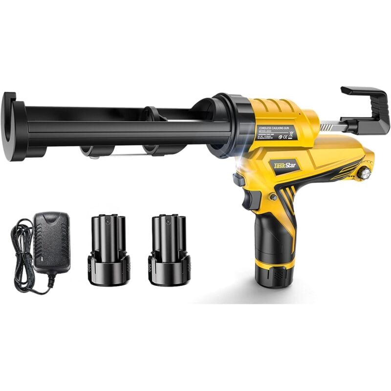 Seesii - Pistolet Silicone Électrique avec Lumière led, Pistolet à Cartouche avec 12V Batterie de 2000 mAh pour le Remplissage et l'Étanchéité, Jaune